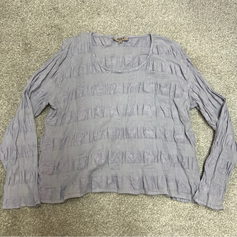 Flax Top Womens Medium Lavender Urban Crinkle Linen Blend Scoop Neck Long Sleeve